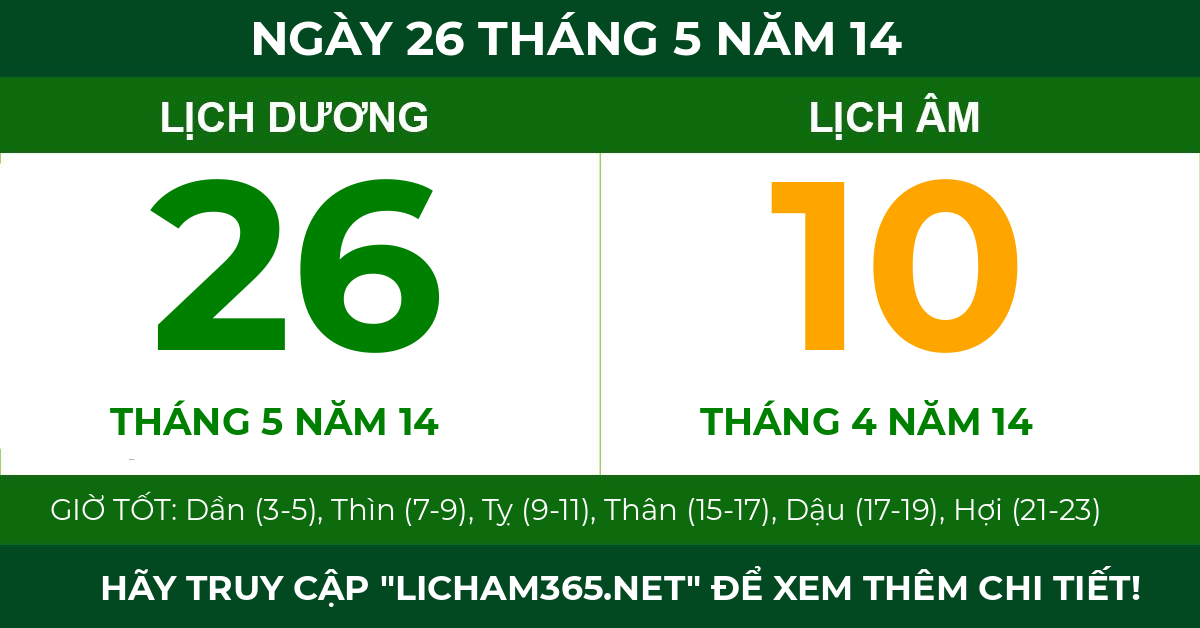lịch âm ngày 26 tháng 5 năm 14