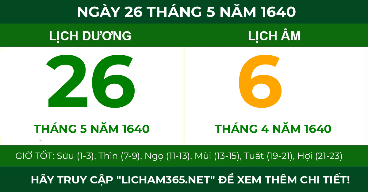 lịch âm ngày 26 tháng 5 năm 1640
