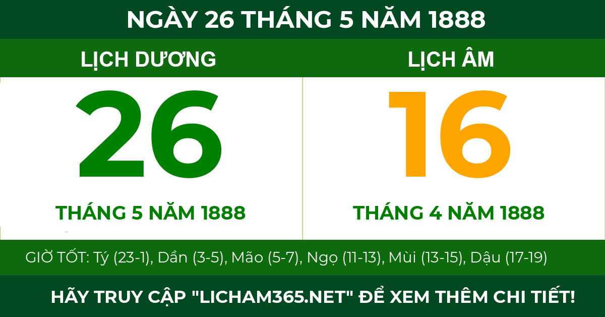 lịch âm ngày 26 tháng 5 năm 1888