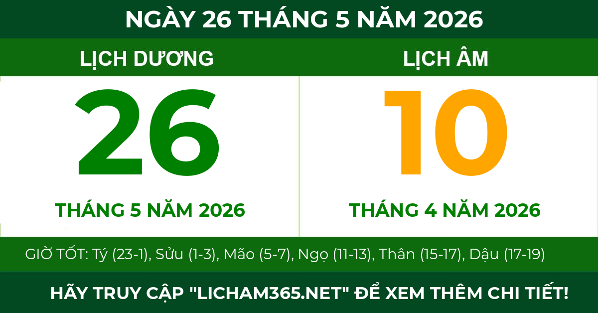 lịch âm ngày 26 tháng 5 năm 2026