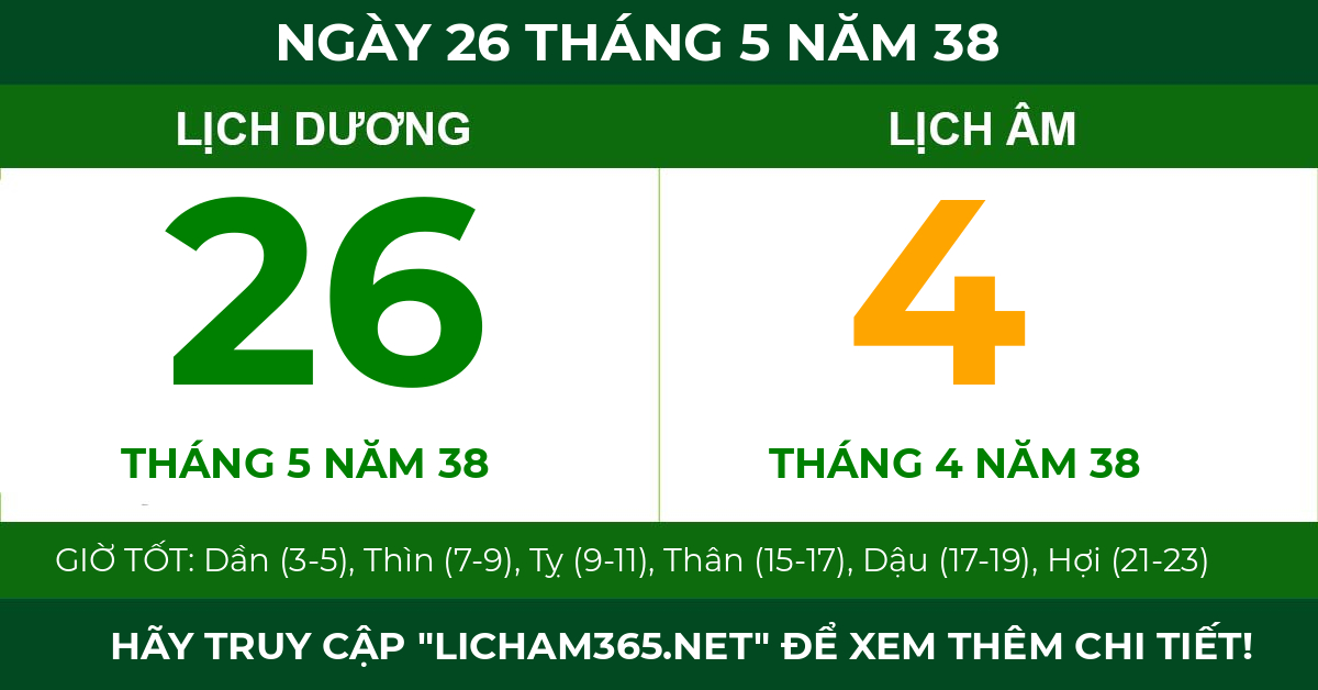 lịch âm ngày 26 tháng 5 năm 38