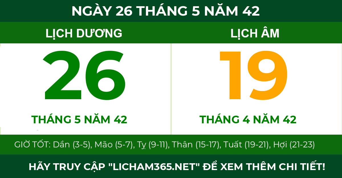 lịch âm ngày 26 tháng 5 năm 42