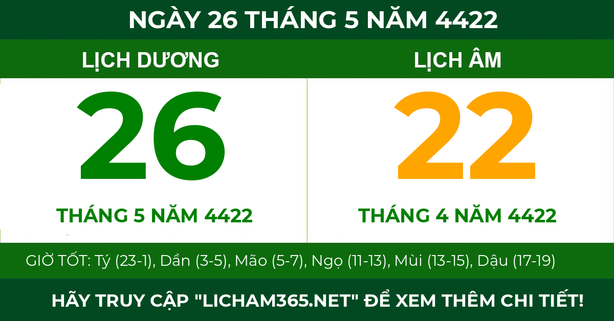 lịch âm ngày 26 tháng 5 năm 4422