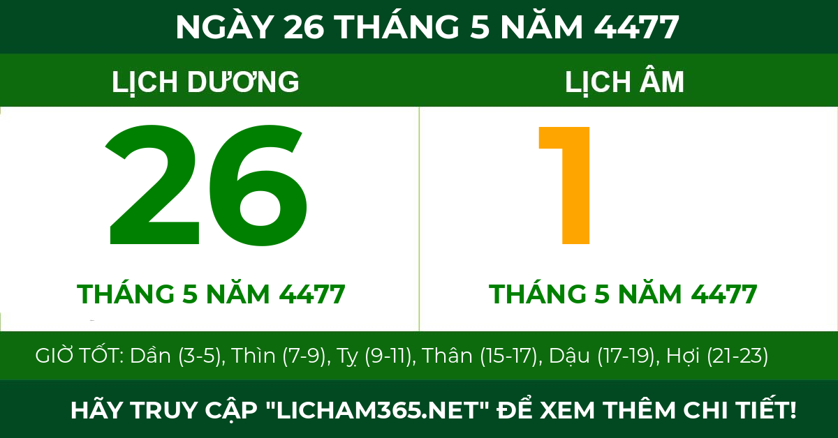 lịch âm ngày 26 tháng 5 năm 4477