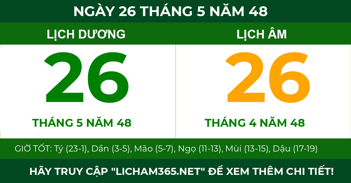 lịch âm ngày 26 tháng 5 năm 48