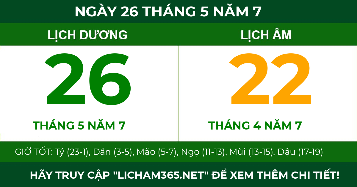 lịch âm ngày 26 tháng 5 năm 7