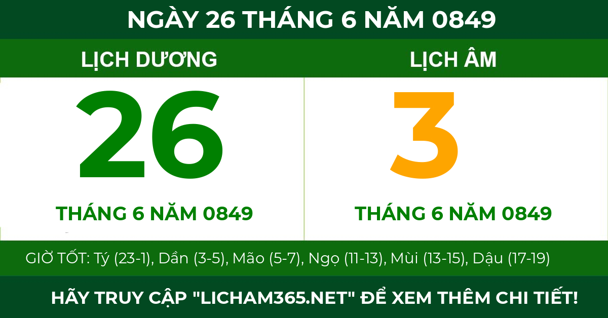 lịch âm ngày 26 tháng 6 năm 0849