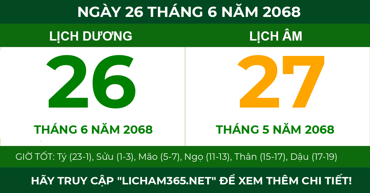 lịch âm ngày 26 tháng 6 năm 2068
