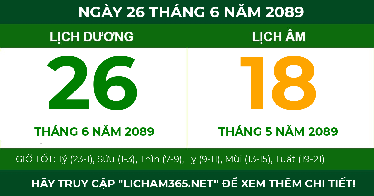 lịch âm ngày 26 tháng 6 năm 2089