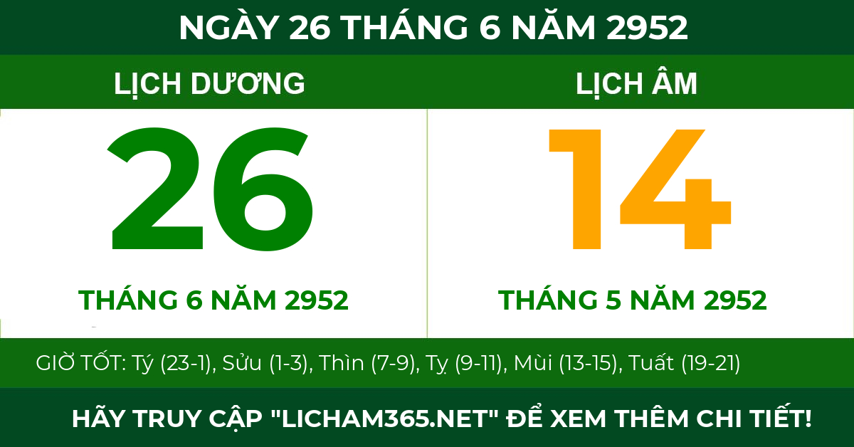 lịch âm ngày 26 tháng 6 năm 2952