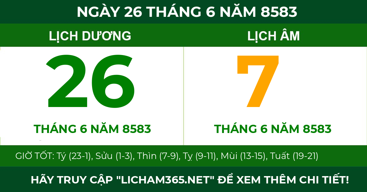 lịch âm ngày 26 tháng 6 năm 8583