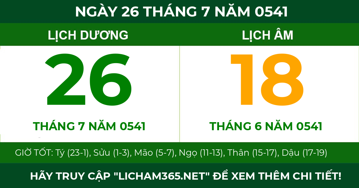 lịch âm ngày 26 tháng 7 năm 0541