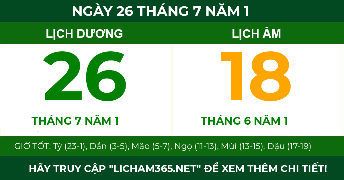 lịch âm ngày 26 tháng 7 năm 1