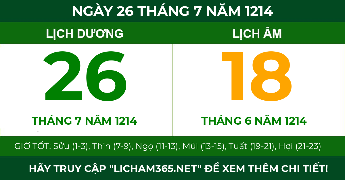 lịch âm ngày 26 tháng 7 năm 1214
