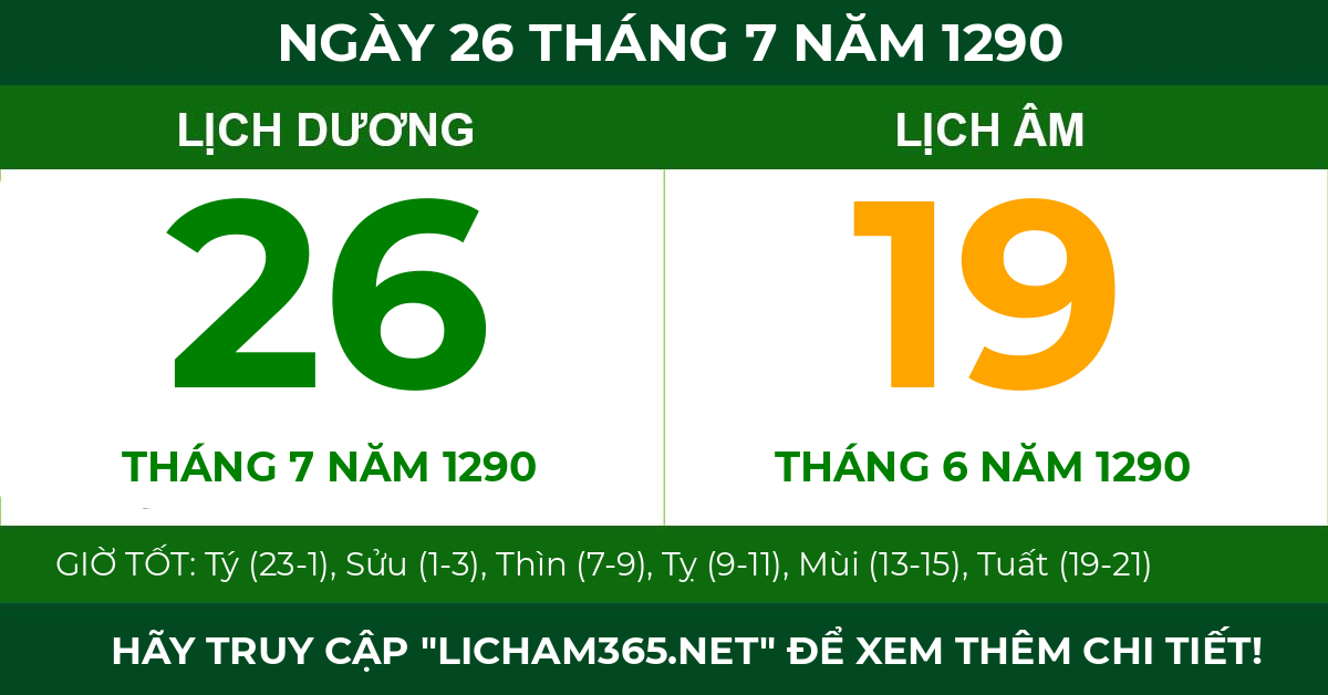 lịch âm ngày 26 tháng 7 năm 1290