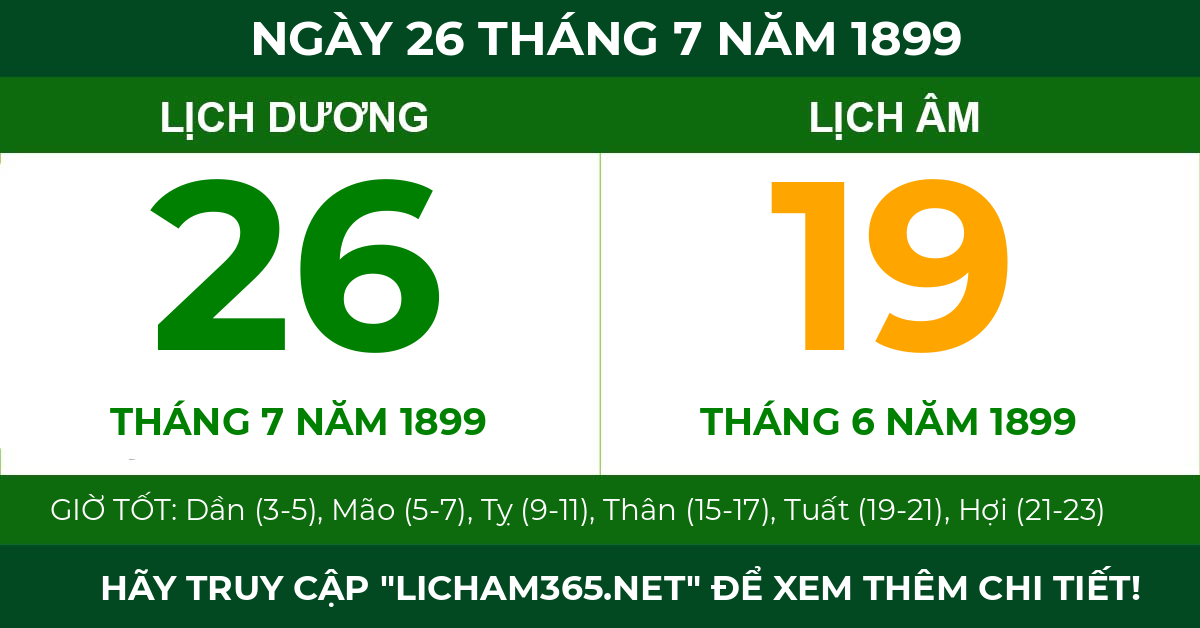 lịch âm ngày 26 tháng 7 năm 1899