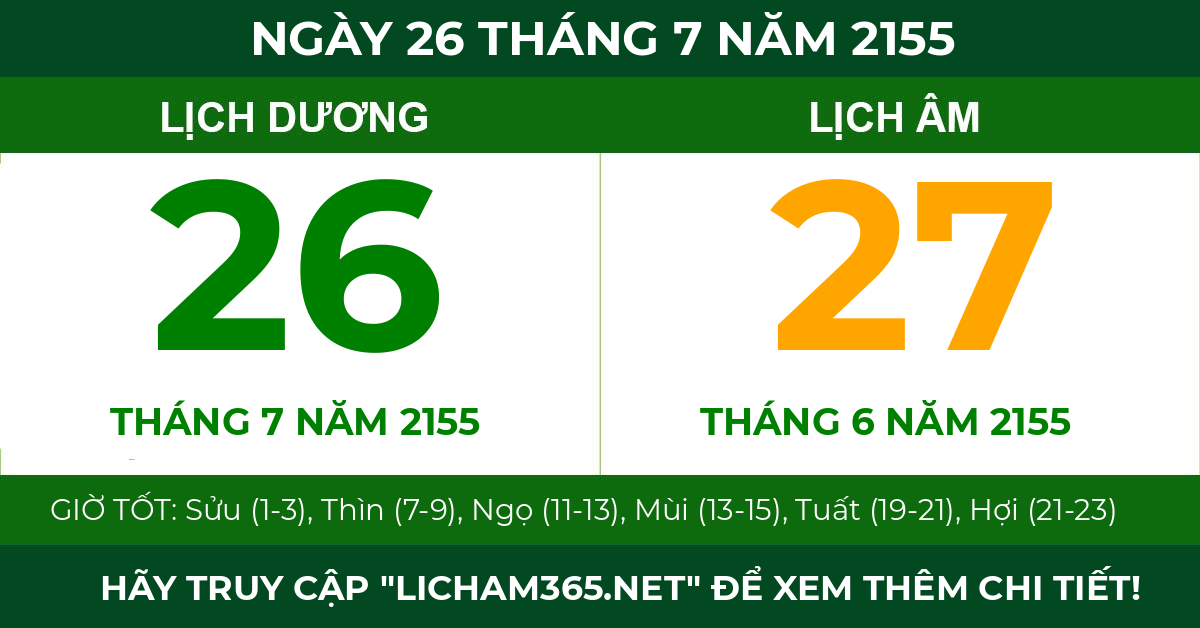 lịch âm ngày 26 tháng 7 năm 2155