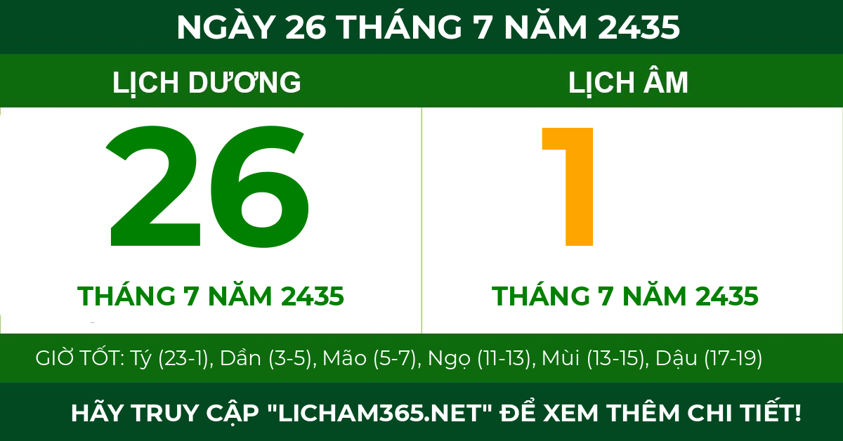 lịch âm ngày 26 tháng 7 năm 2435