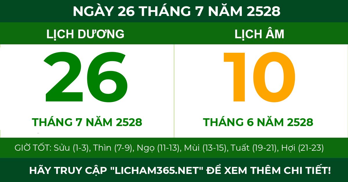 lịch âm ngày 26 tháng 7 năm 2528