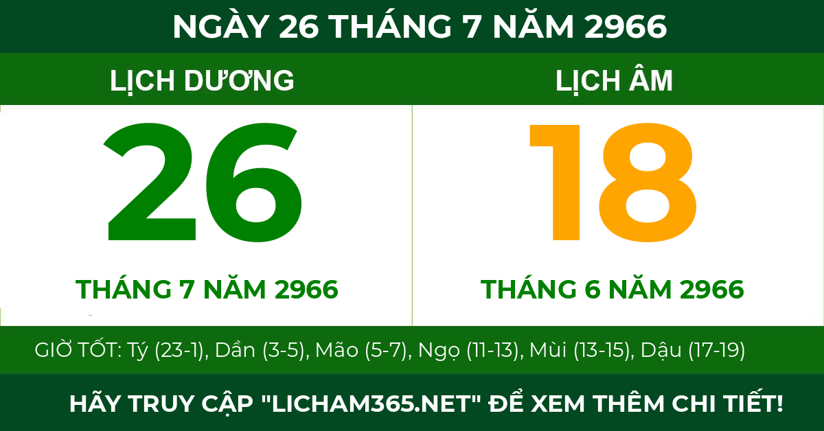 lịch âm ngày 26 tháng 7 năm 2966