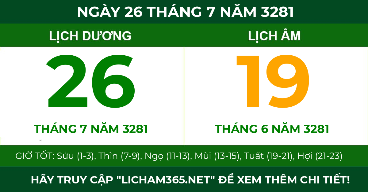 lịch âm ngày 26 tháng 7 năm 3281