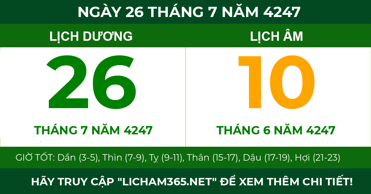 lịch âm ngày 26 tháng 7 năm 4247