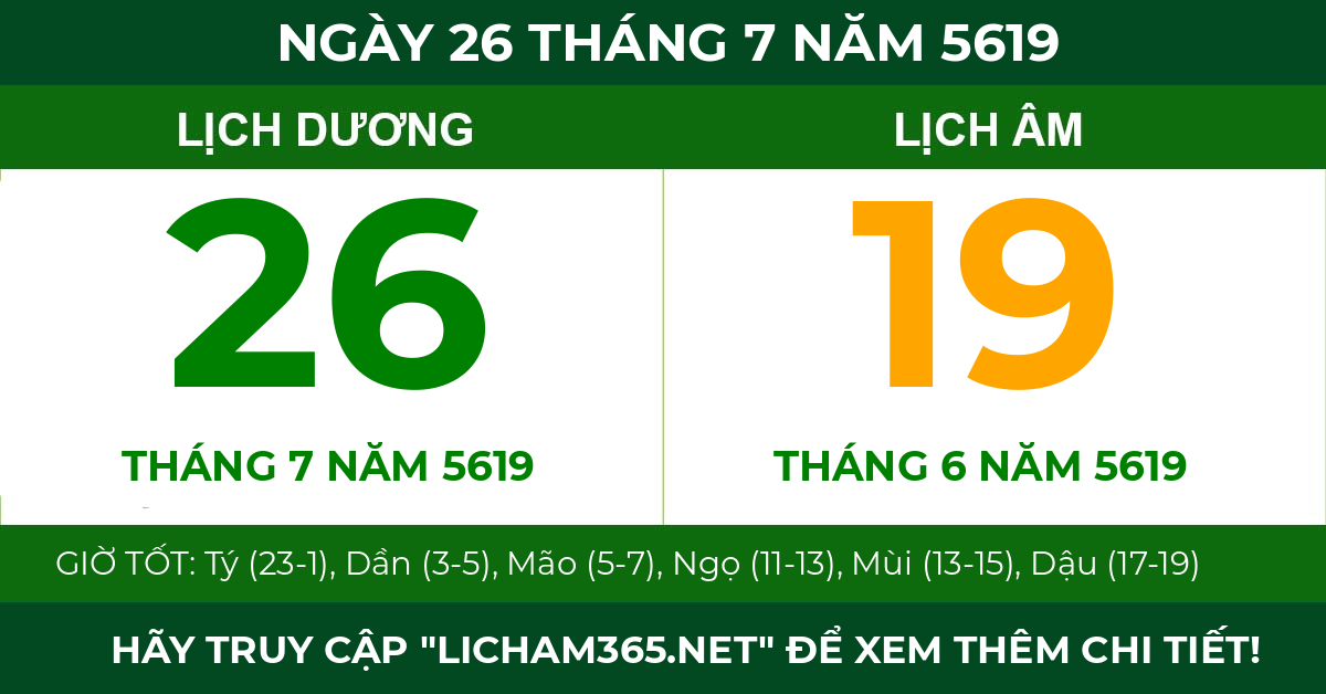 lịch âm ngày 26 tháng 7 năm 5619
