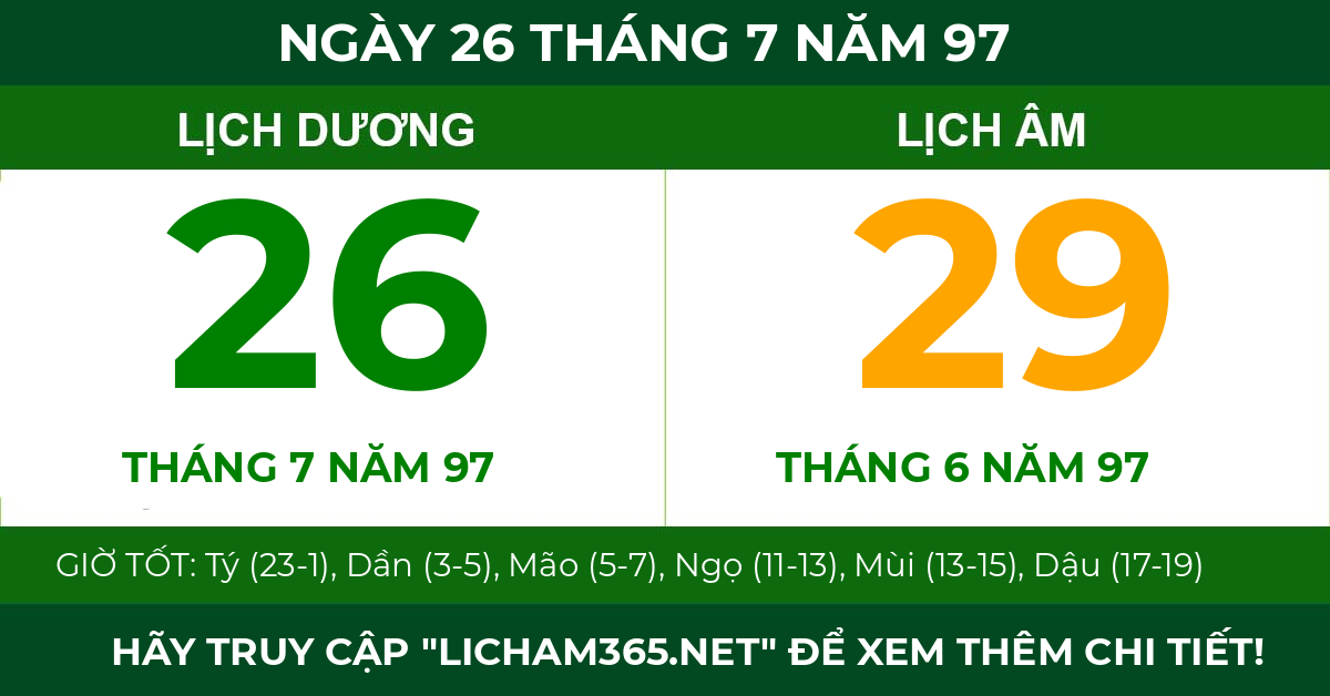 lịch âm ngày 26 tháng 7 năm 97