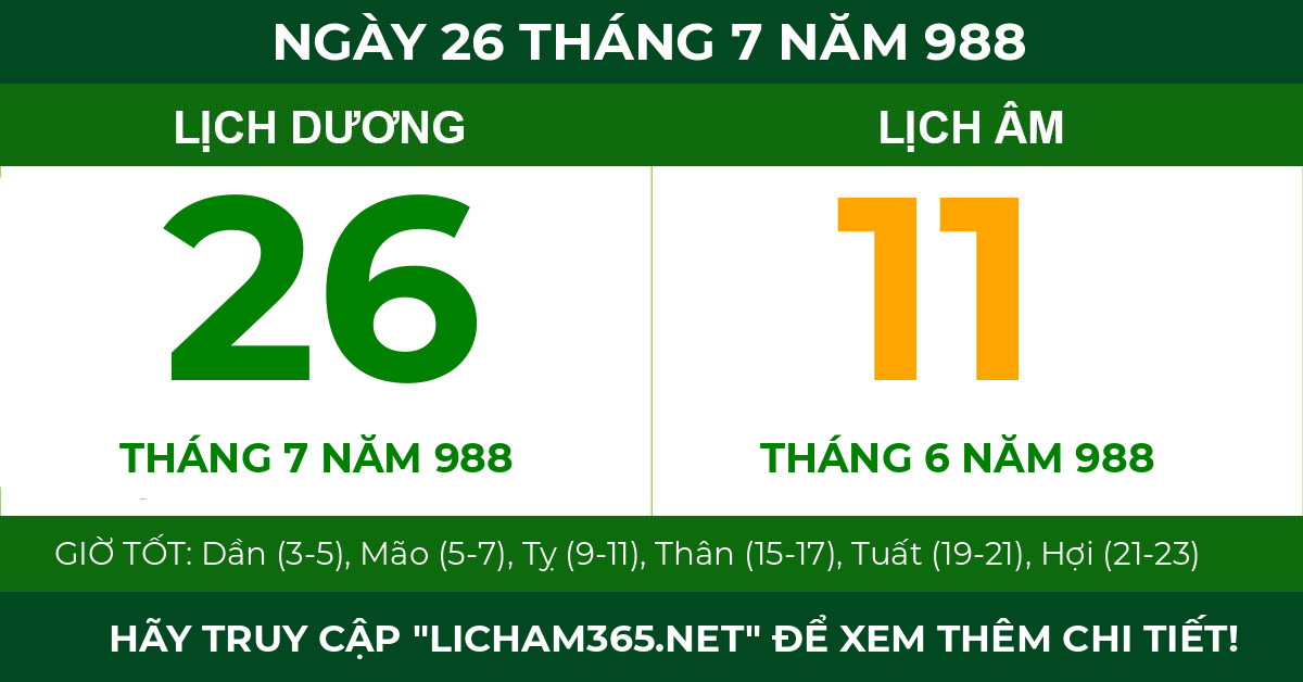 lịch âm ngày 26 tháng 7 năm 988