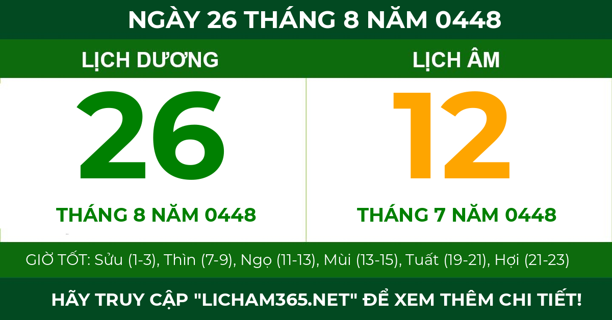 lịch âm ngày 26 tháng 8 năm 0448