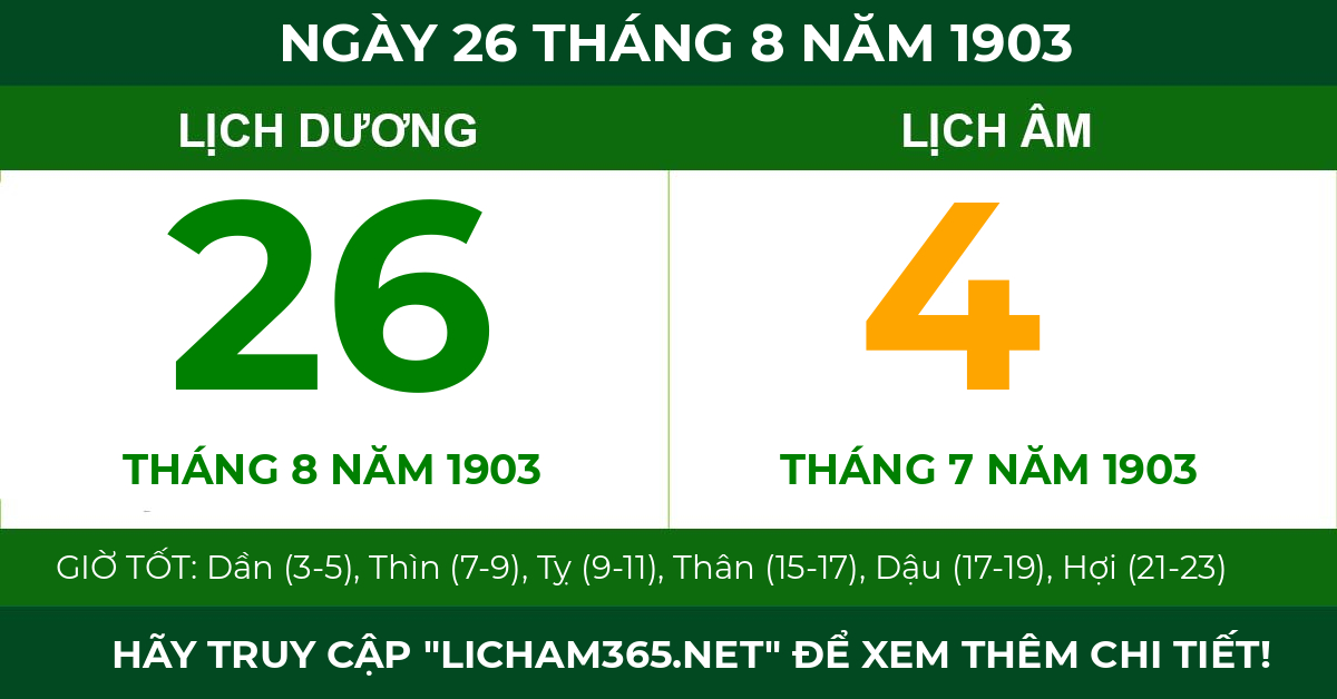 lịch âm ngày 26 tháng 8 năm 1903