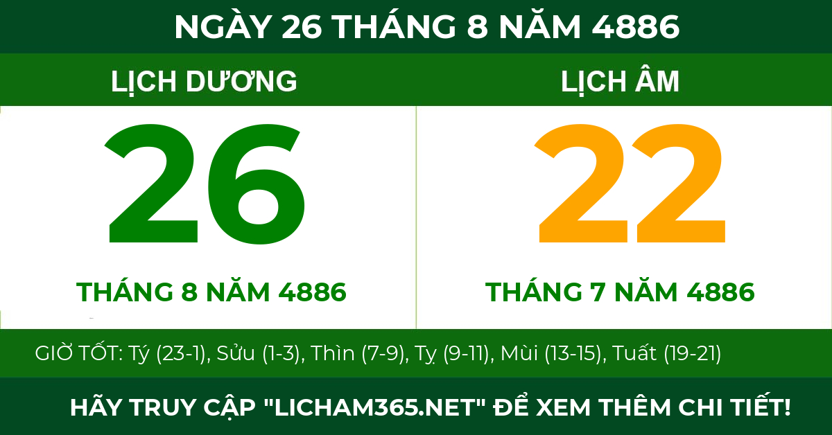 lịch âm ngày 26 tháng 8 năm 4886