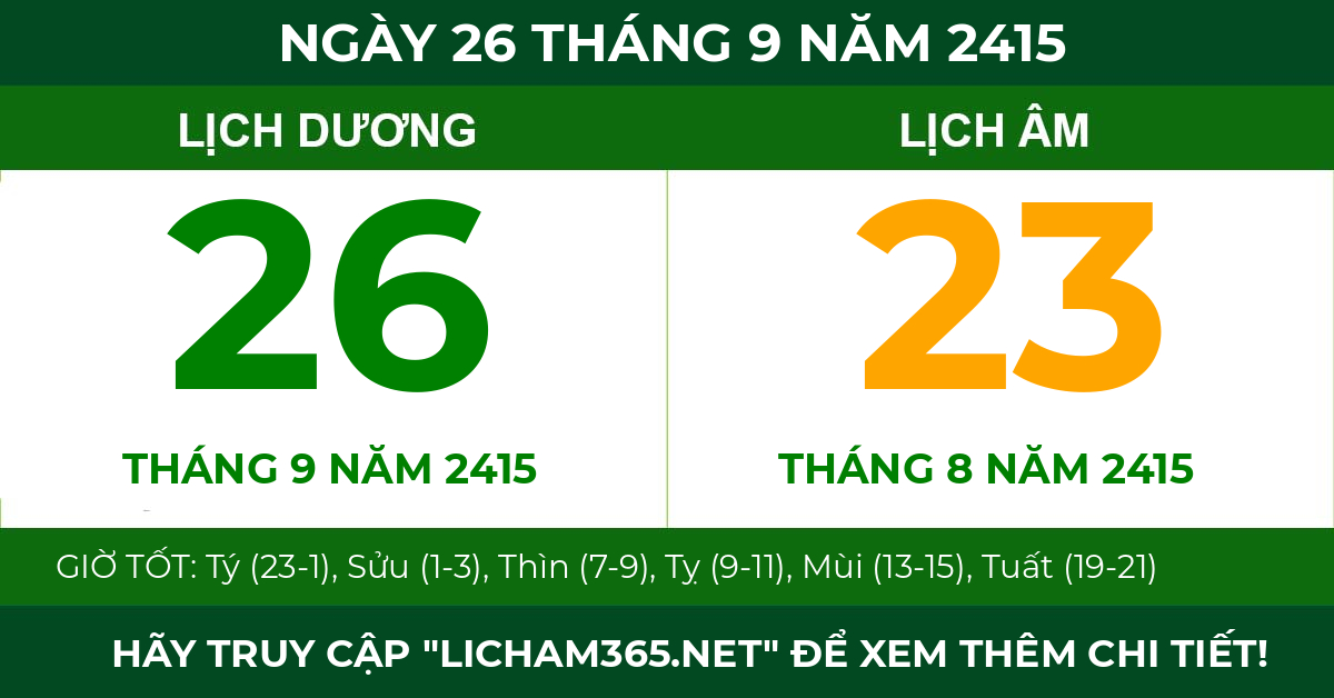 lịch âm ngày 26 tháng 9 năm 2415