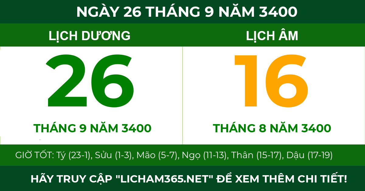 lịch âm ngày 26 tháng 9 năm 3400