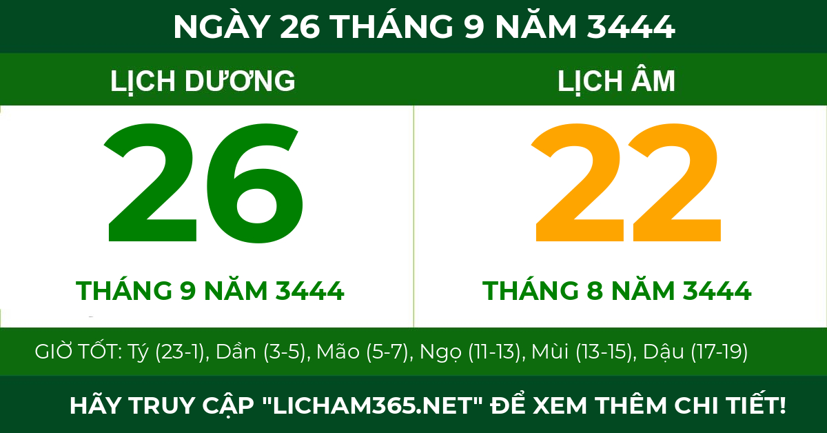 lịch âm ngày 26 tháng 9 năm 3444