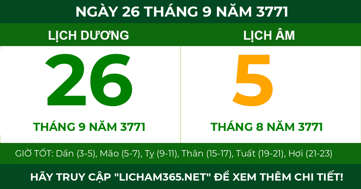 lịch âm ngày 26 tháng 9 năm 3771