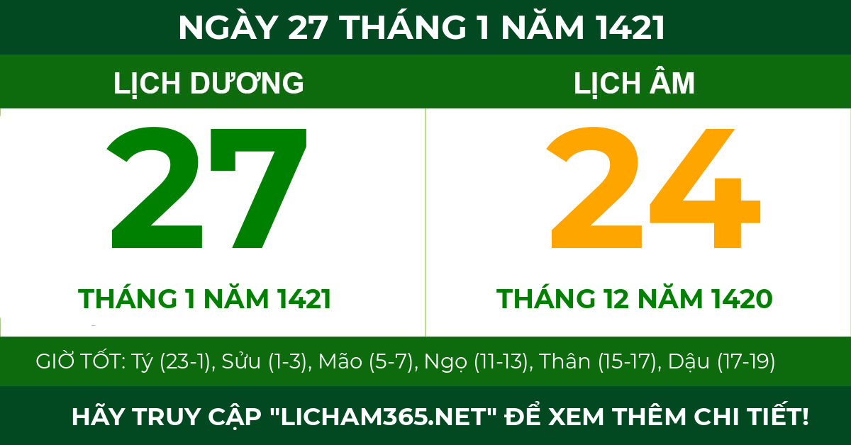 lịch âm ngày 27 tháng 1 năm 1421