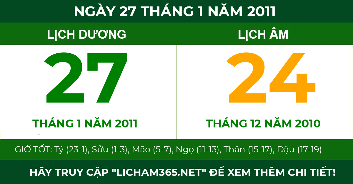 lịch âm ngày 27 tháng 1 năm 2011
