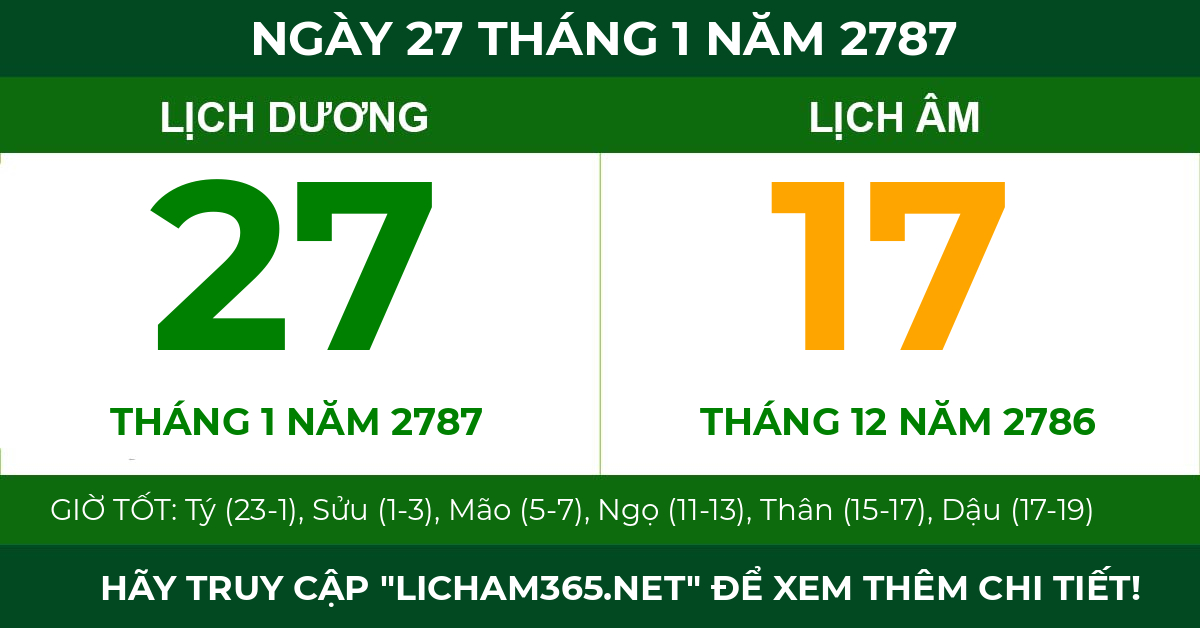 lịch âm ngày 27 tháng 1 năm 2787