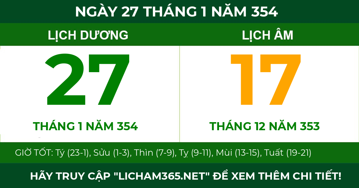 lịch âm ngày 27 tháng 1 năm 354