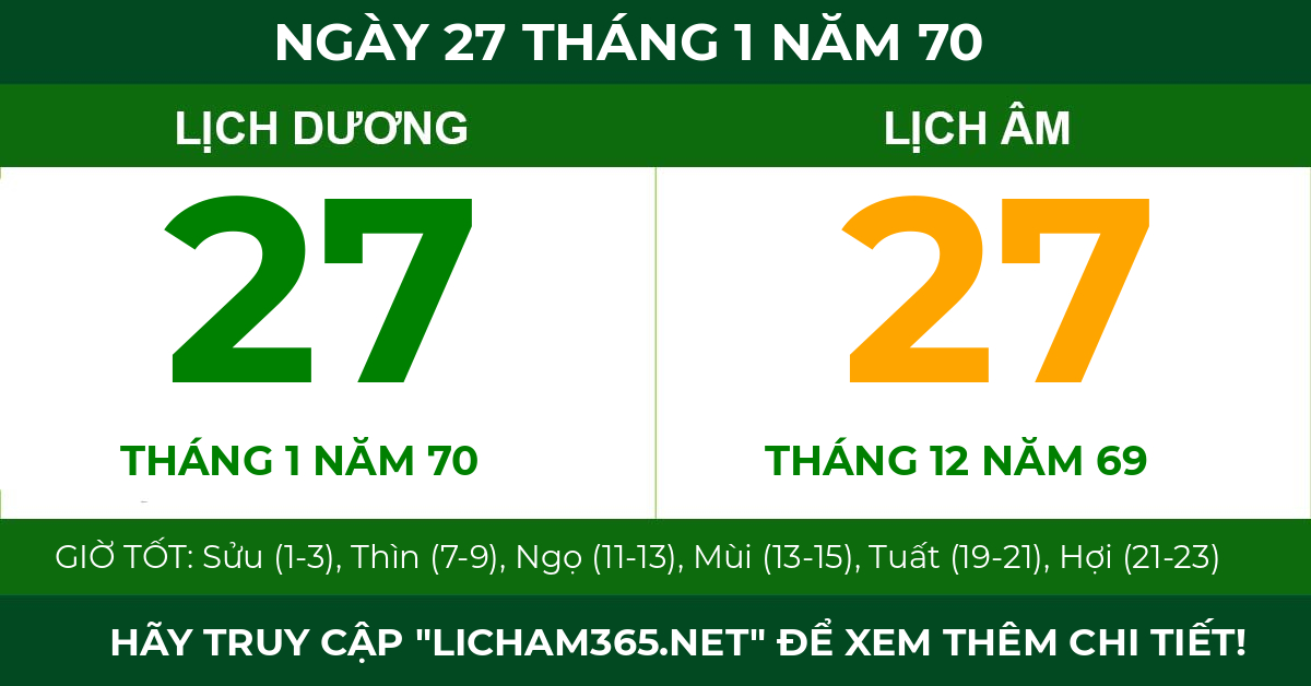 lịch âm ngày 27 tháng 1 năm 70