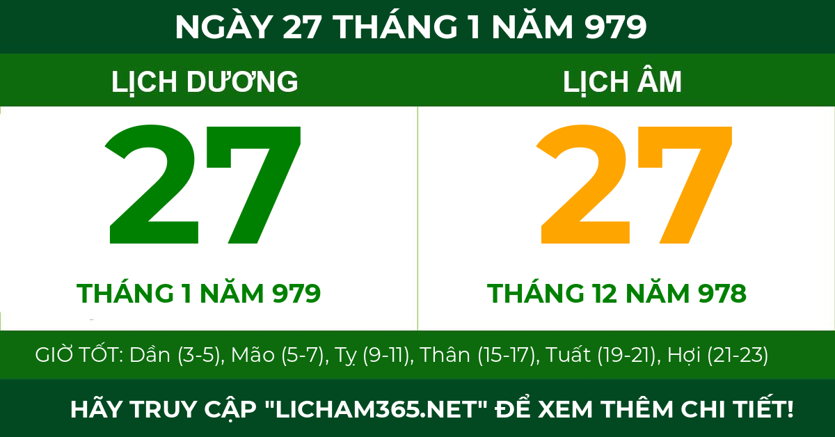 lịch âm ngày 27 tháng 1 năm 979