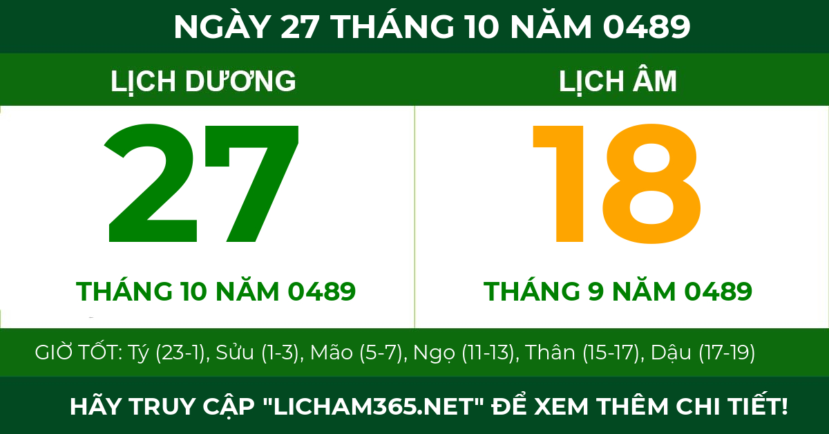 lịch âm ngày 27 tháng 10 năm 0489