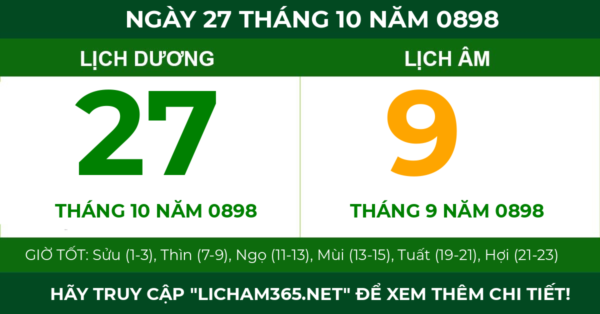 lịch âm ngày 27 tháng 10 năm 0898