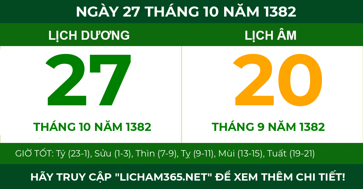 lịch âm ngày 27 tháng 10 năm 1382