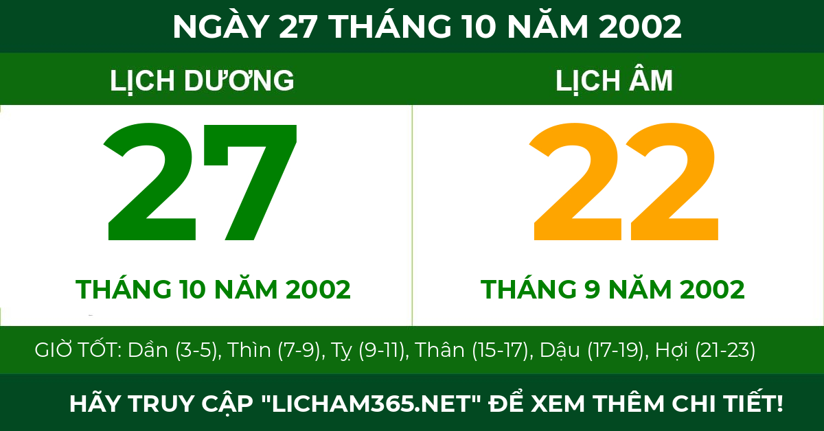 lịch âm ngày 27 tháng 10 năm 2002