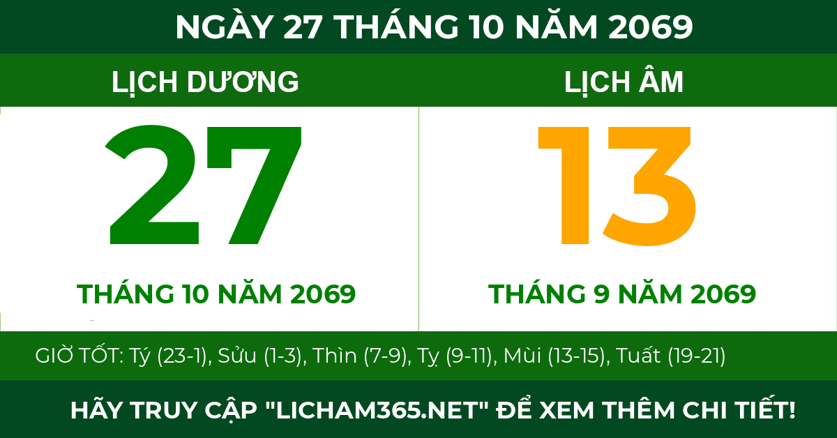 lịch âm ngày 27 tháng 10 năm 2069