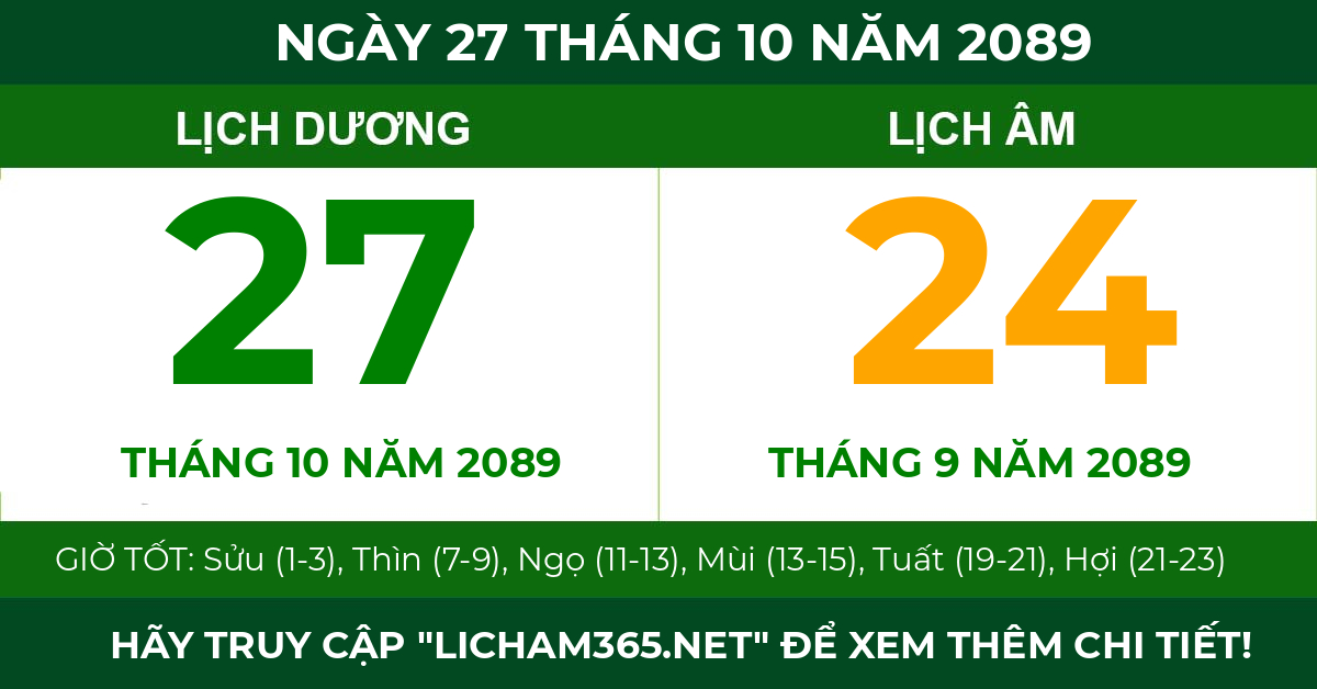 lịch âm ngày 27 tháng 10 năm 2089