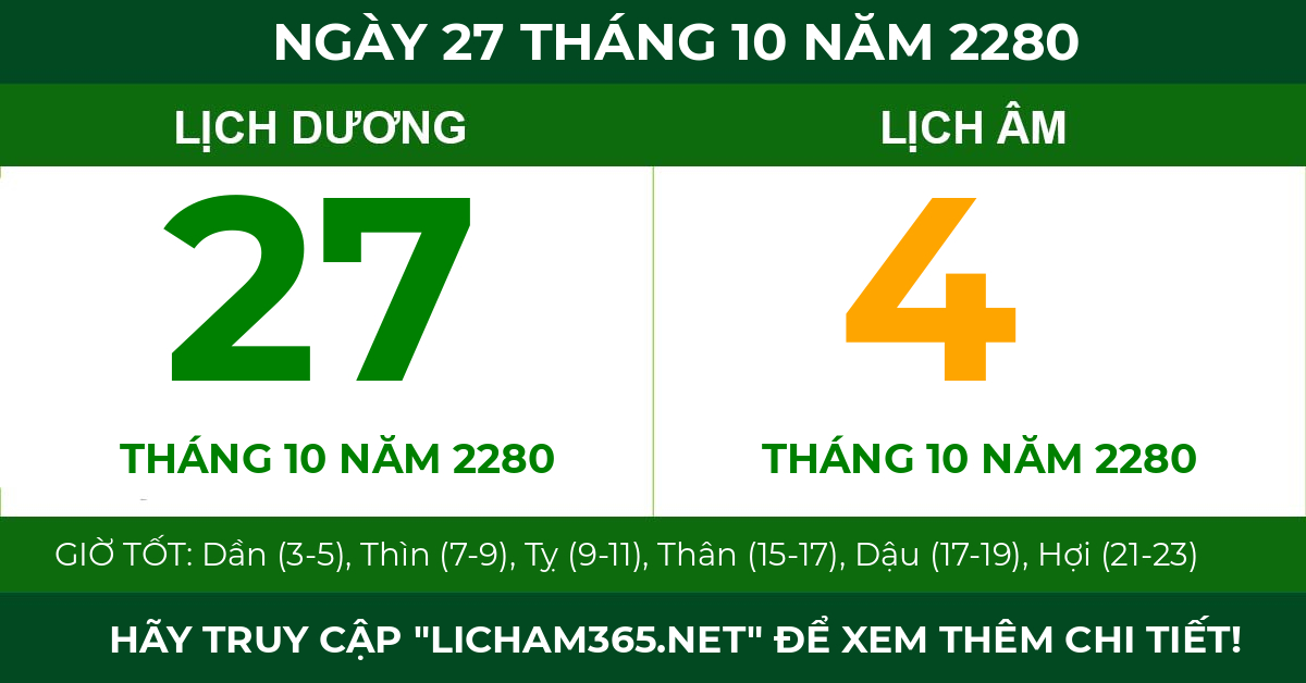 lịch âm ngày 27 tháng 10 năm 2280