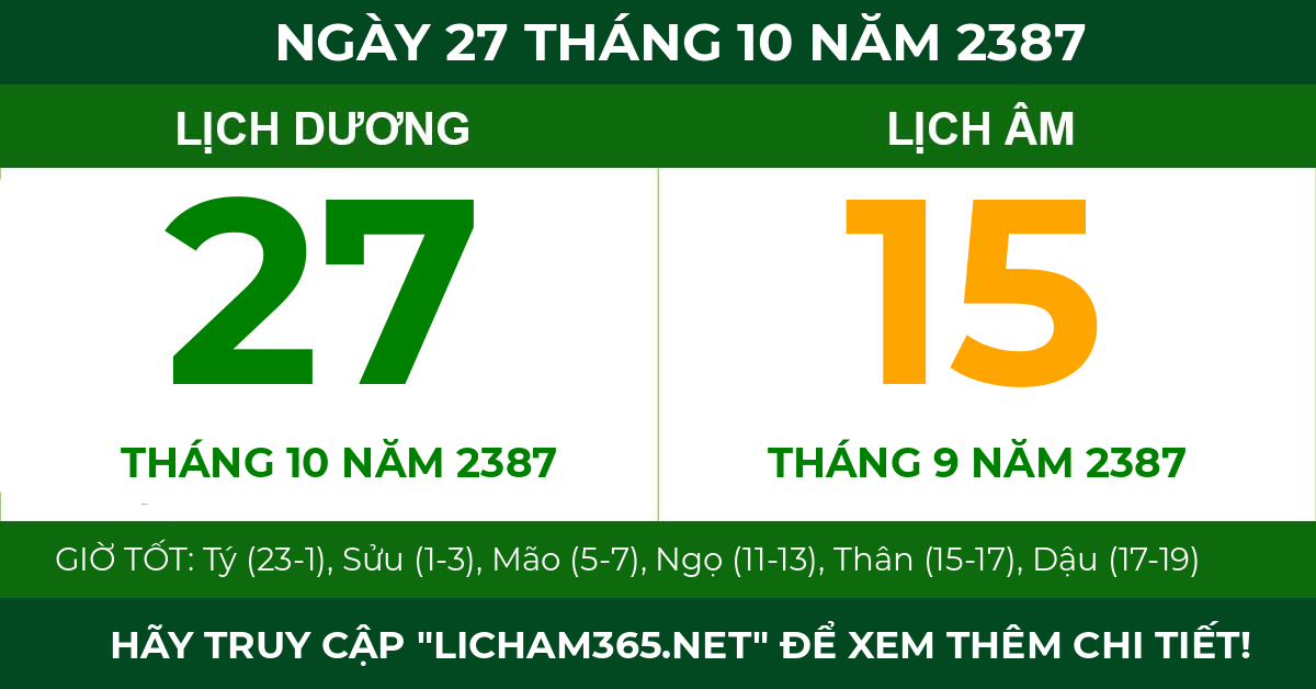 lịch âm ngày 27 tháng 10 năm 2387